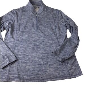 IBKUL womens XL Blue 1/4 Zip Space Dye Mini Grid Long Sleeve UPF 50+ Pullover